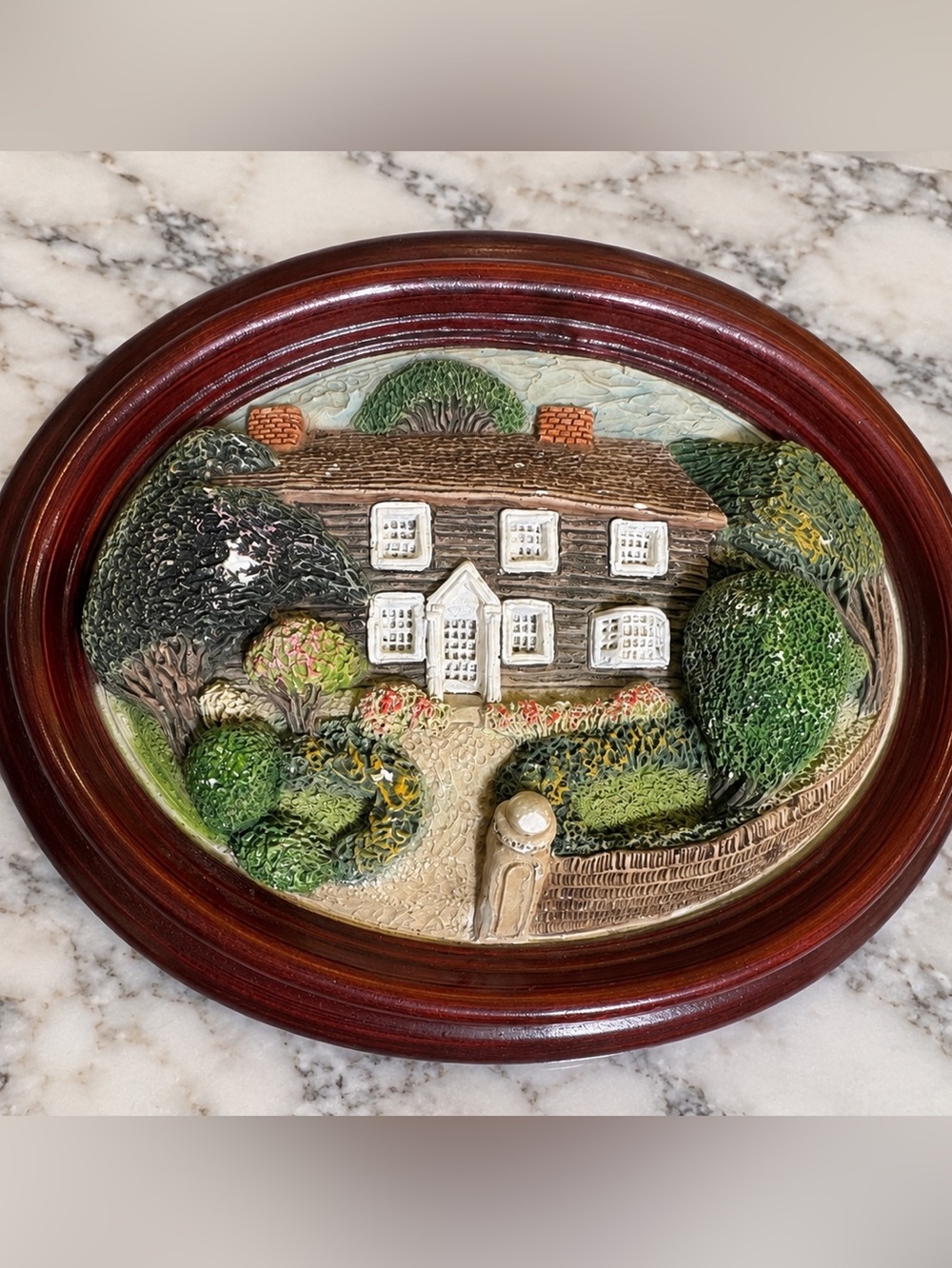 Brush Strokers Decorative Oval Cottage Relief Wall Plaque Wood Frame Vintage Sty